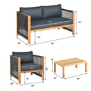 4 Pieces Acacia Wood Outdoor Patio Furniture Set with Cushions