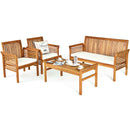 4 Pieces Outdoor Acacia Wood Sofa Furniture Set