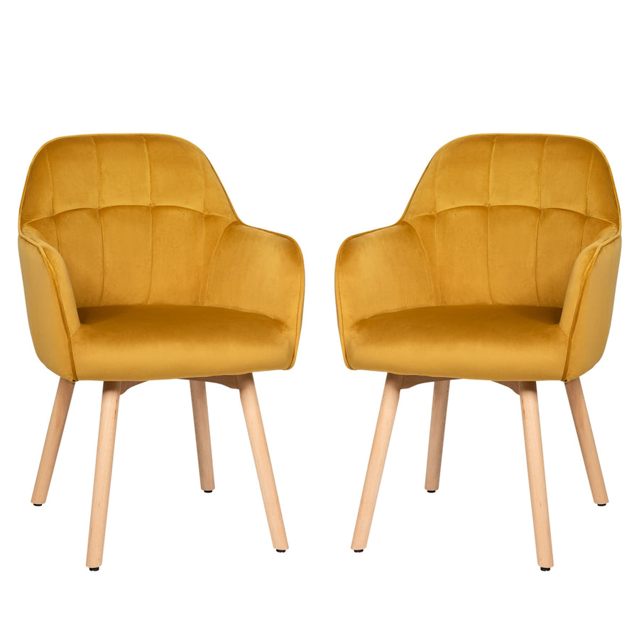 Set of 2 Mid-Back Accent Leisure Armchairs-Yellow