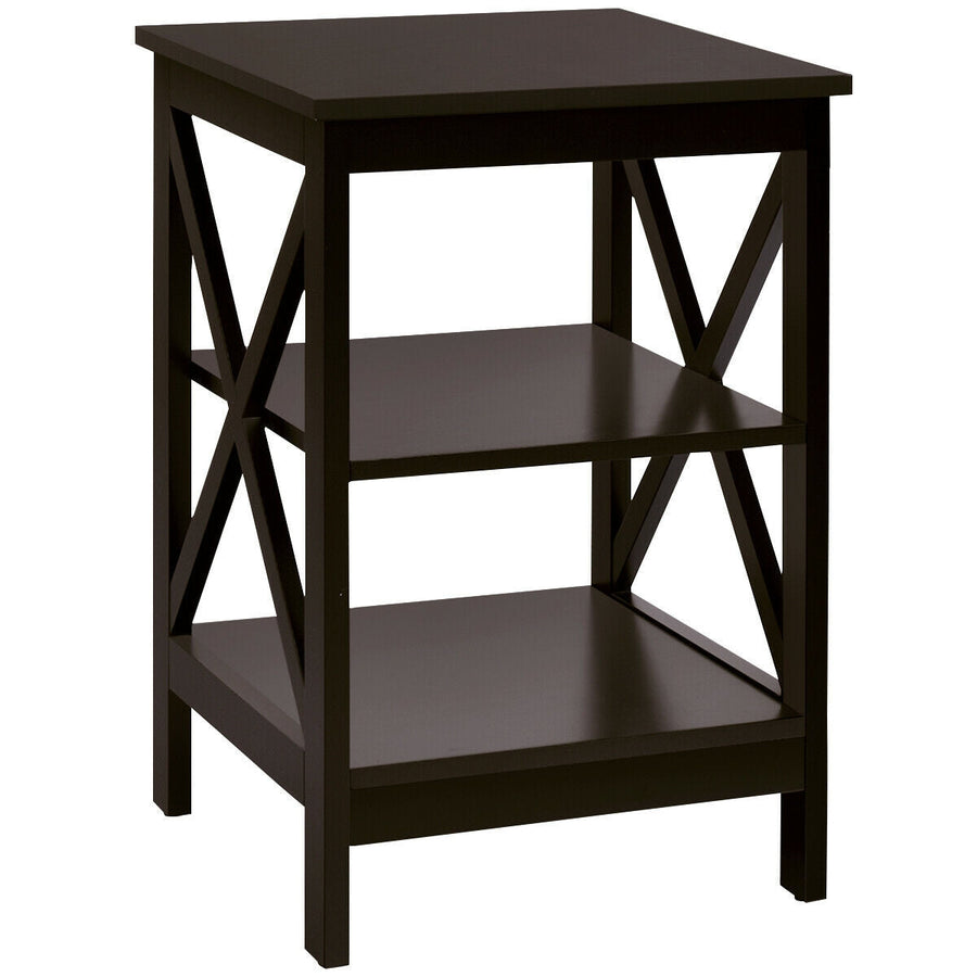 3-Tier Nightstand End Table with X Design Storage