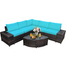 6 Piece Wicker Patio Sectional Sofa Set with Tempered Glass Coffee Table