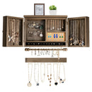 Vintage Wood Wall Mounted Jewelry Organizer with Barn Door-Brown