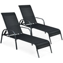 2 Pcs Outdoor Patio Lounge Chair Chaise Fabric with Adjustable Reclining Armrest-Brown