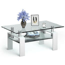 Rectangle Glass Coffee Table with Metal Legs for Living Room