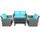 4 Pieces Patio Rattan Furniture Set Sofa Table with Storage Shelf Cushion