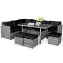 7 Pieces Patio Rattan Dining Furniture Sectional Sofa Set with Wicker Ottoman