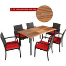 7Pcs Patio Rattan Cushioned Dining Set with Umbrella Hole