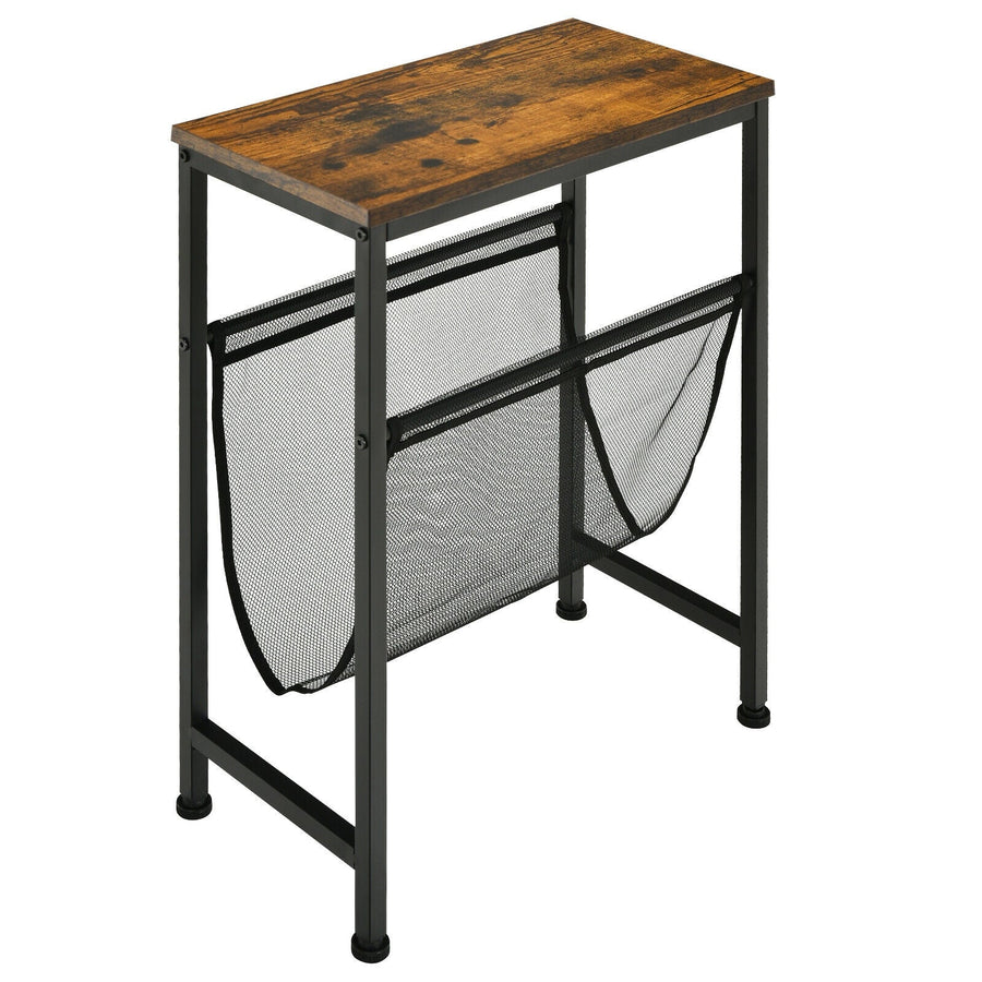 Narrow End Table with Magazine Holder Sling for Small Space