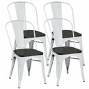4 Pieces Tolix Style Metal Dining Side Chair Stackable Wood Seat