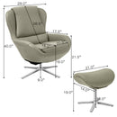 360¬∞ Swivel Leather Lounge Chair with Ottoman and Aluminum Alloy Base