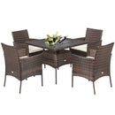 5 Pieces Patio Rattan Dining Furniture Set with Arm Chair and Wooden Table Top