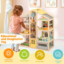 Wooden Dollhouse for Kids Modern Family Pretend Playhouse with Furniture Pieces and Figures-Natural