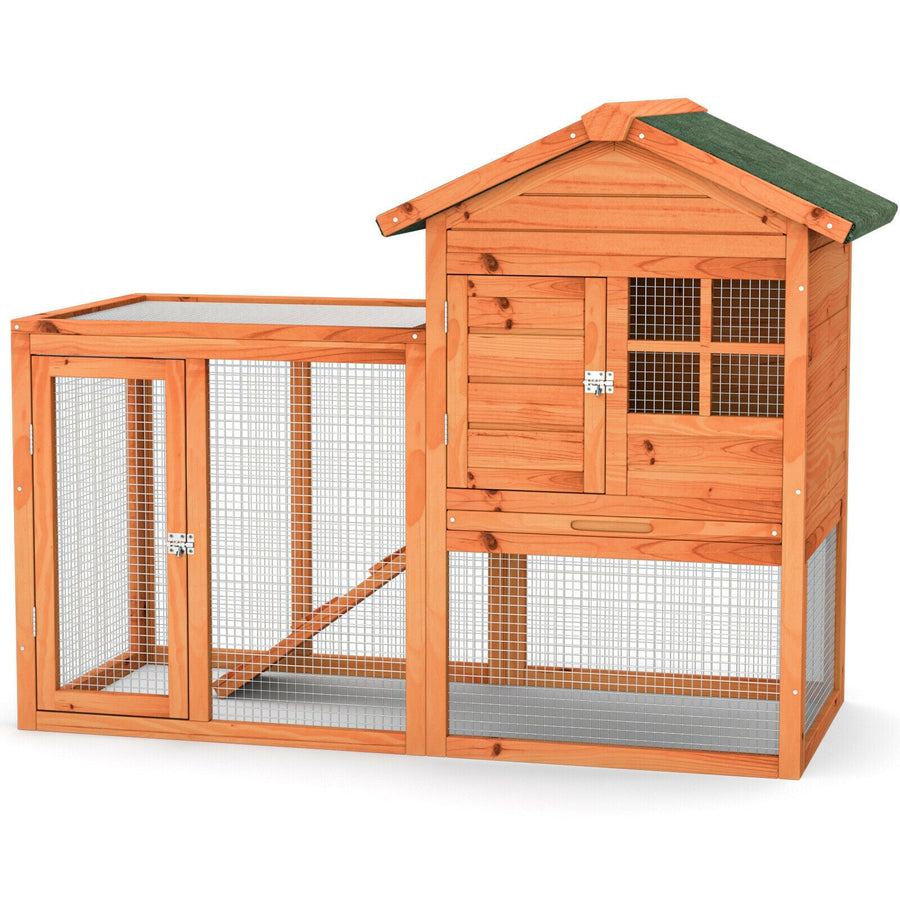 2-Story Wooden Rabbit Hutch with Running Area