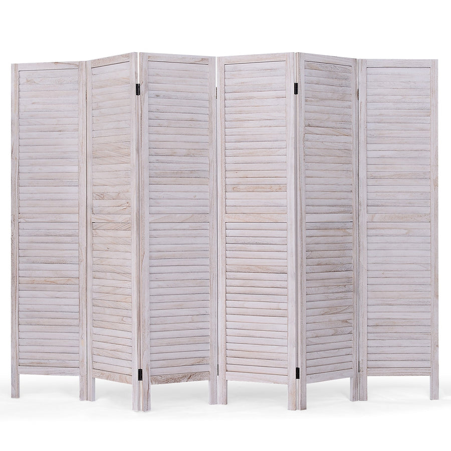 6 Panels Classic Venetian Wooden Slat Room Screen-White