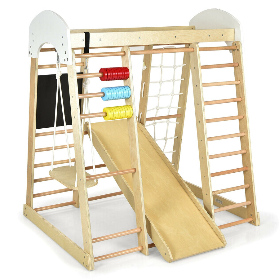 Indoor Playground Climbing Gym Wooden 8-in-1 Climber Playset for Children
