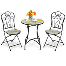 3 Pieces Patio Bistro Mosaic Design Set with Folding Chairs and Round Table
