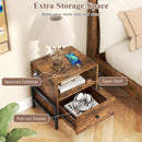 Nightstand with Charging Station and Drawer Sofa Side Table-Rustic Brown