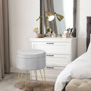 Round Velvet Storage Ottoman Footrest Stool Vanity Chair with Metal Legs