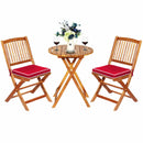3 Pieces Patio Folding Bistro Set with Padded Cushion and Round Coffee Table-Red
