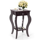 2-Tier End Table with Drawer and Shelf for Living Room Bedroom