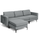 Modular 3-Seat L-shaped Sectional Sofa with Reversible Chaise and 2 USB Ports-Green