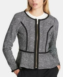 DKNY Petite Collarless Zip-Front Peplum Jacket