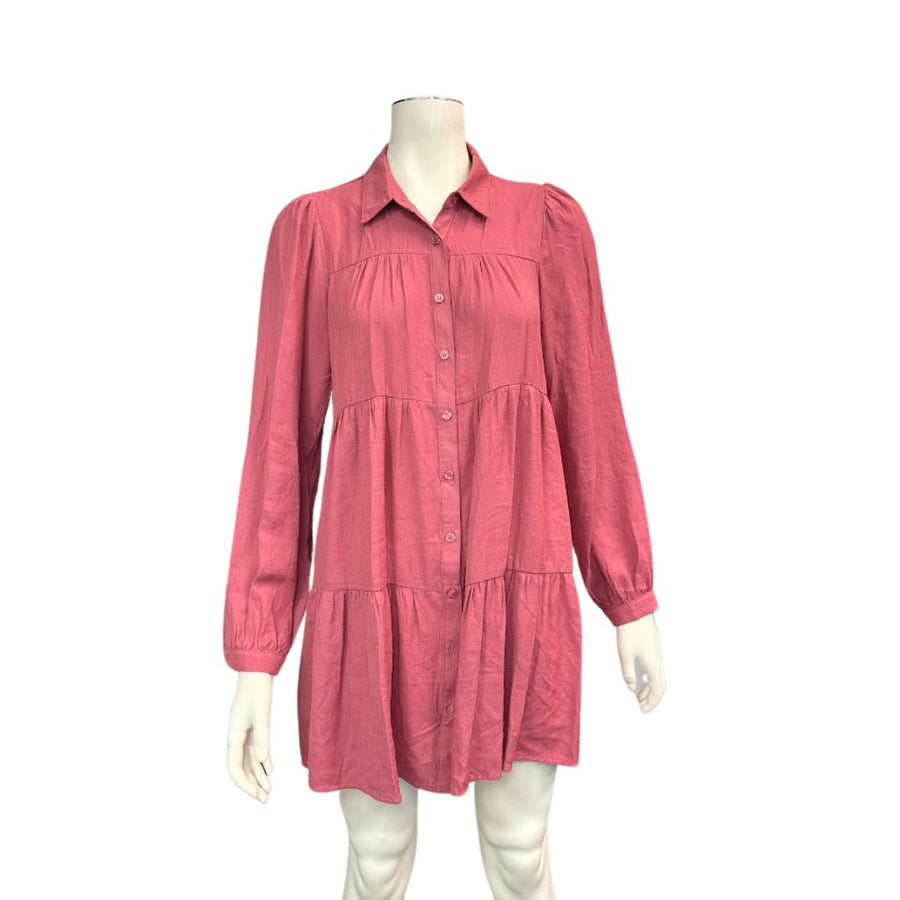 Mi Ami Fable Tiered Long Sleeve Mini Dress, Size Medium