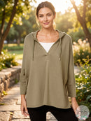 Style and Co Womens Long Sleeve Hooded Top, Size Medium