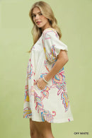 Umgee Boho Floral Print Mini Dress with Pockets
