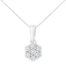 14K White Gold 1/2 cttw Prong Set Round-Cut Diamond 7 Stone Floral Cluster 18" Pendant Necklace (H-I Color, I1-I2 Clarity)