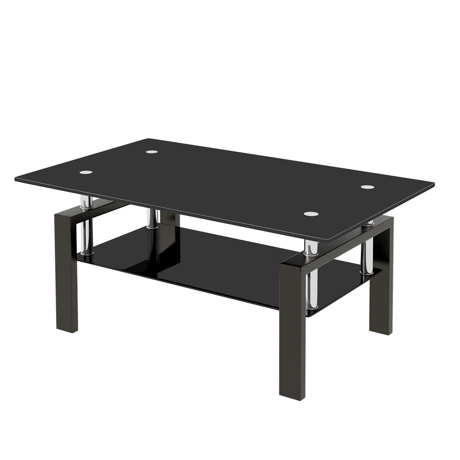 Tempered Glass Coffee Table with 2-Layer Design