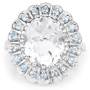 5.90 Carat Genuine Crystal Quartz and Swiss Blue Topaz .925 Sterling Silver Ring