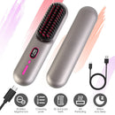 Cordless Negative Ion Hair Straightener Brush Rechargeable Mini Styling Comb with 12 Heating Levels Anti-scald 30S Preheating 30Mins Auto Sleep LCD Di
