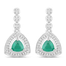 1.39 Carat Genuine Zambian Emerald and White Diamond 14K White Gold Earrings