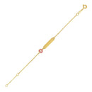 14k Yellow Gold 5 1/2 inch Childrens ID Bracelet with Enameled Heart