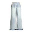 Light Washed Star Rhinestone Cutout Wide Leg Denim Jeans