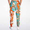 Orange Turquoise and White Oil Spill Unisex Cargo Joggers (Fleece Lined)