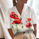 Women's Stand Collar Printed Cotton-Linen Shirt