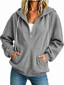Womens Loose-fit Long-sleeve Half-zip Hooded Sweatshirt