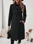 Womens Solid-color Wool Coat With A Lapel And Double-breasted Design