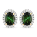 1.92 Carat Genuine Green Tourmaline and White Diamond 14K Yellow Gold Earrings