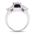 4.20 Carat Genuine Amethyst and White Topaz .925 Sterling Silver Ring