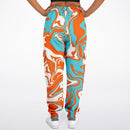 Orange Turquoise and White Oil Spill Unisex Cargo Joggers (Fleece Lined)