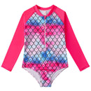 Children's Mermaid Scale One-Piece Swimsuit with Long Sleeves