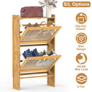 2-Tier Shoe CabinetÊwith 2 Flip Drawers Slim Bamboo Shoe Rack Freestanding Narrow Shoe Organizer with 44lbs Max Load for Entryway Hallway