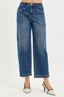 RISEN Slouchy Cropped Baggy Jeans with Front Patch Pocket