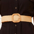 Women's Straw Woven Buckle Belt