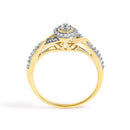 10K Yellow Gold 1/10 Cttw Diamond Swirl and Halo Promise Ring (I-J Color, I3 Clarity) - Size 7