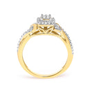 10K Yellow Gold Twisted Shank 1/10 Cttw Diamond Composite Halo Engagement Ring (I-J Color, I3 Clarity) - Size 7