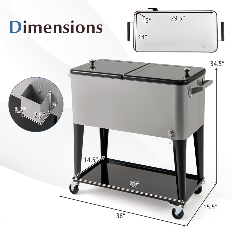 Portable Patio Cooler with Bottom Storage Shelf and Bottle Opener